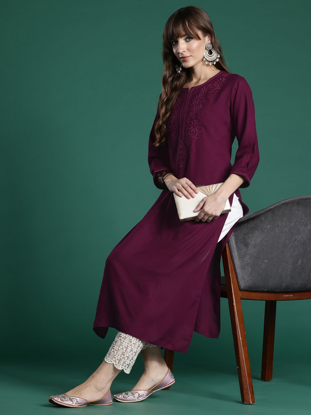 Indo Era Floral Embroidered Thread Work Kurta