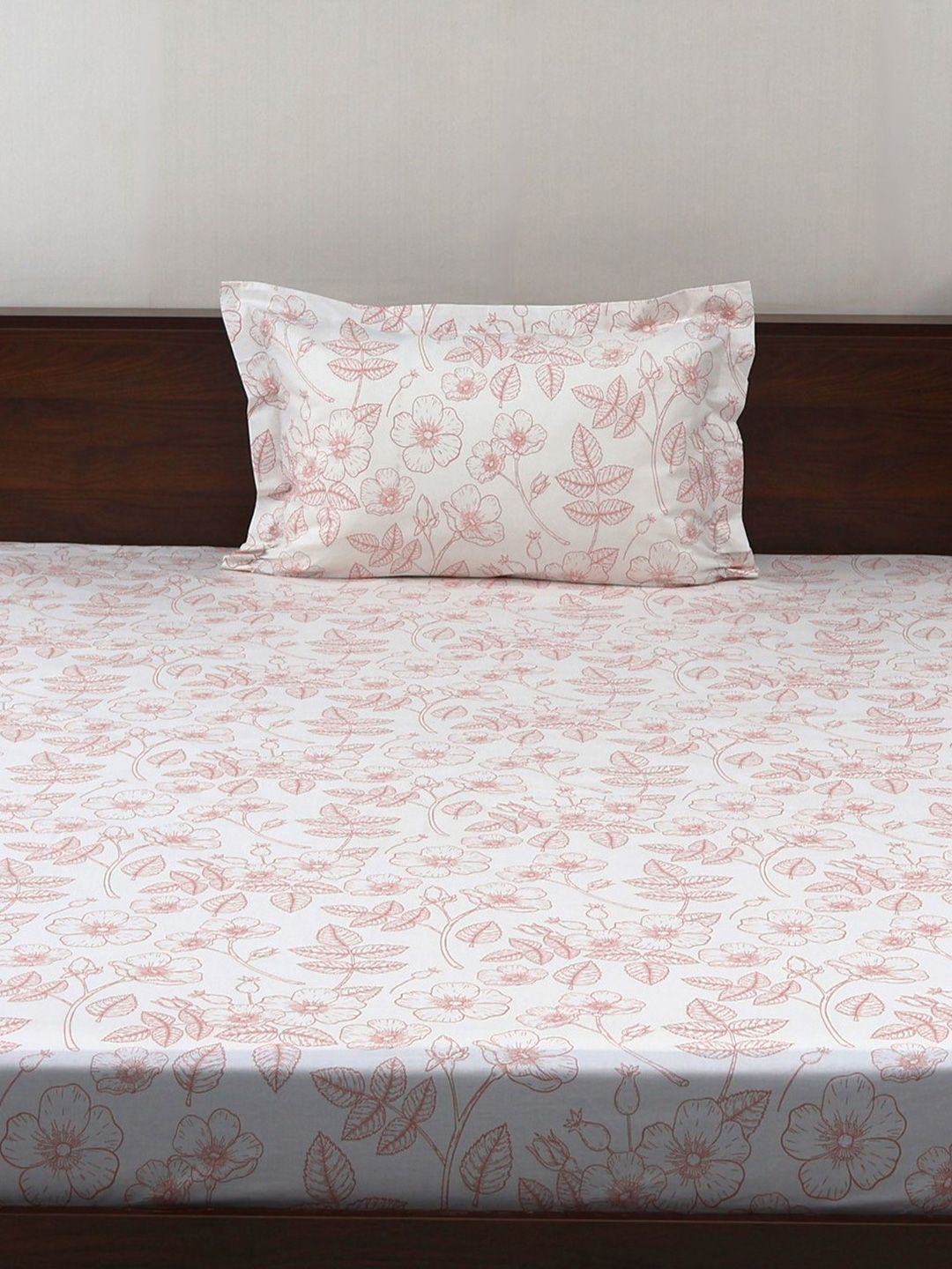 BOMBAY DYEING Vintage Pink Printed Pure Cotton 180 TC  Bedsheet Set 1.52 m X 2.28 m
