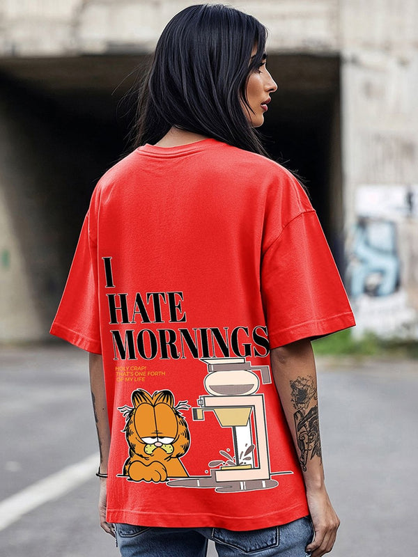 Bewakoof Official Garfield Merchandise Women I Hate Mornings Print Oversized T-shirt
