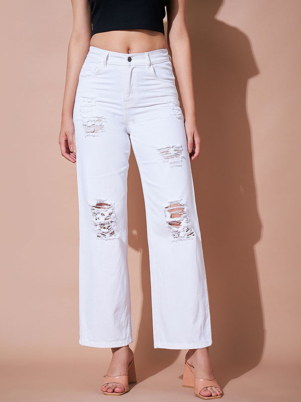 SASSAFRAS BASICS Women Straight Fit High-Rise Mildly Distressed Jeans
