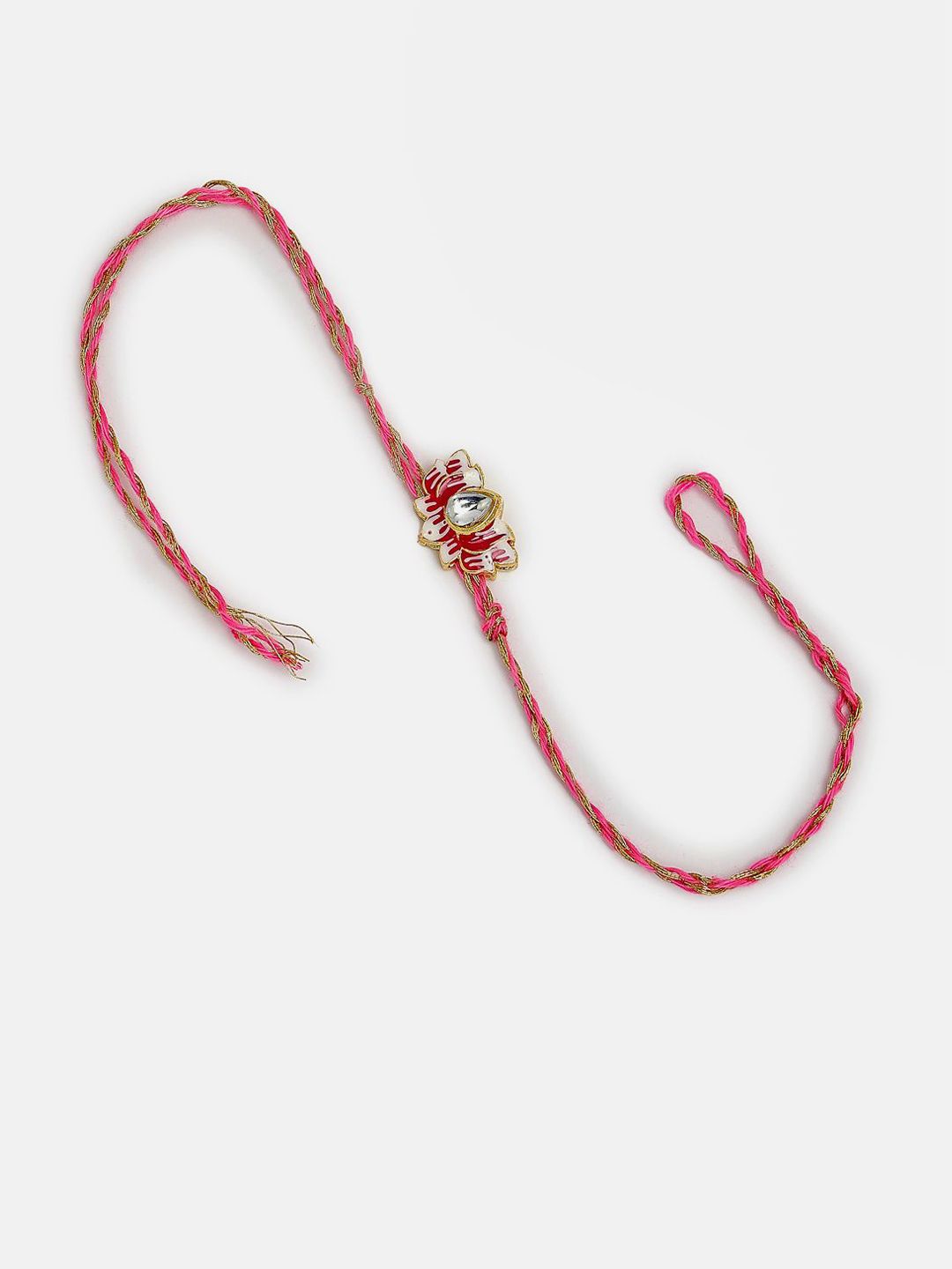 NVR Set of 2 Lotus Stone-Studded & Beaded Bhaiya Bhabhi Rakhi with Roli Chawal
