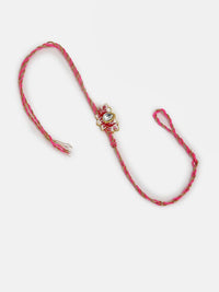 NVR Set of 2 Lotus Stone-Studded & Beaded Bhaiya Bhabhi Rakhi with Roli Chawal