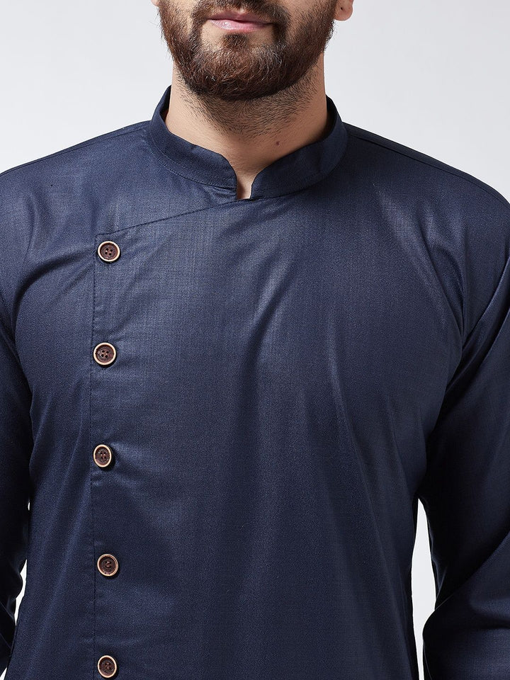 SOJANYA Lelaki Navy Blue Solid Kurta Lurus
