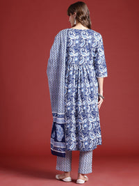 Anouk Paisley Printed Regular Thread Work Pure Cotton Kurta With Trousers & Dupatta