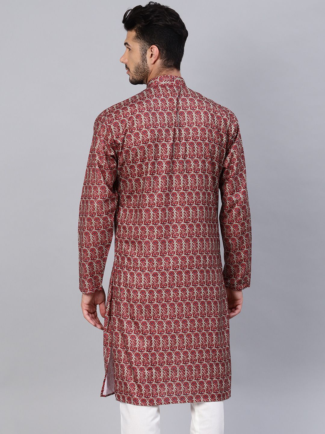 SOJANYA Men Maroon Printed Straight Kurta