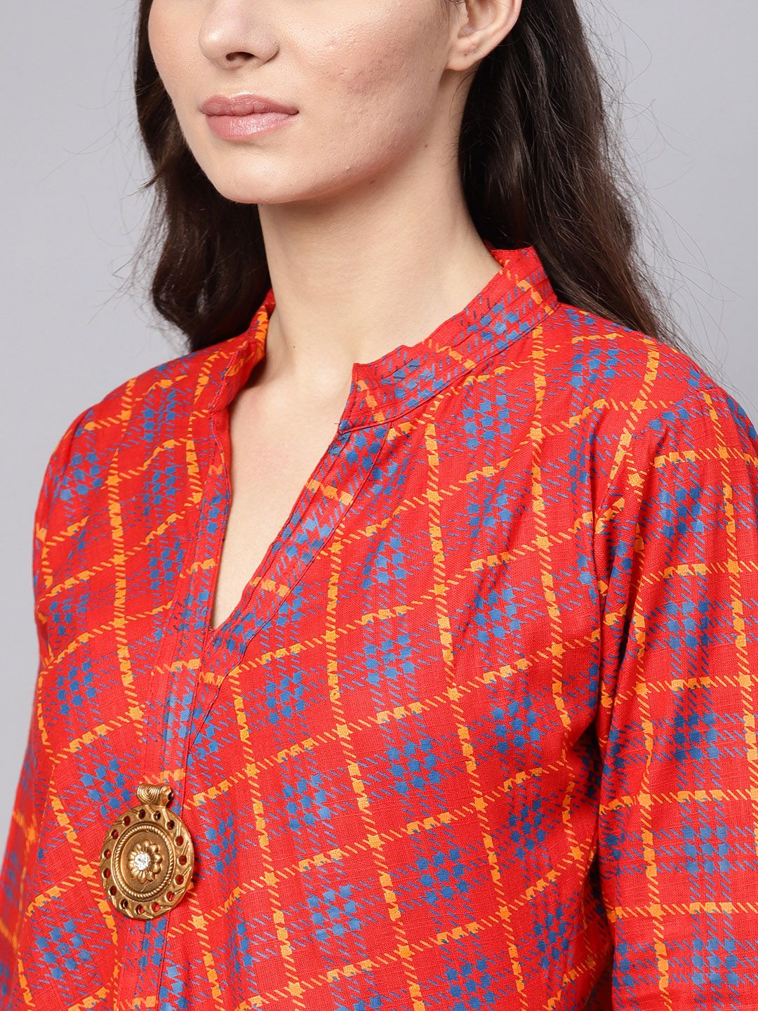 SOJANYA Women Red & Blue Printed A-Line Kurta
