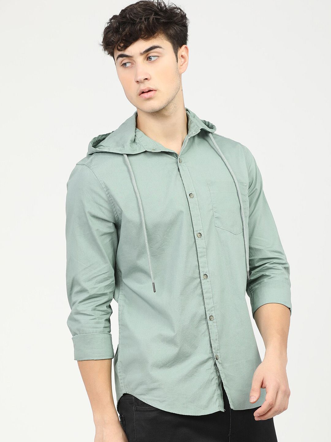 HIGHLANDER Men Green Slim Fit Opaque Casual Shirt