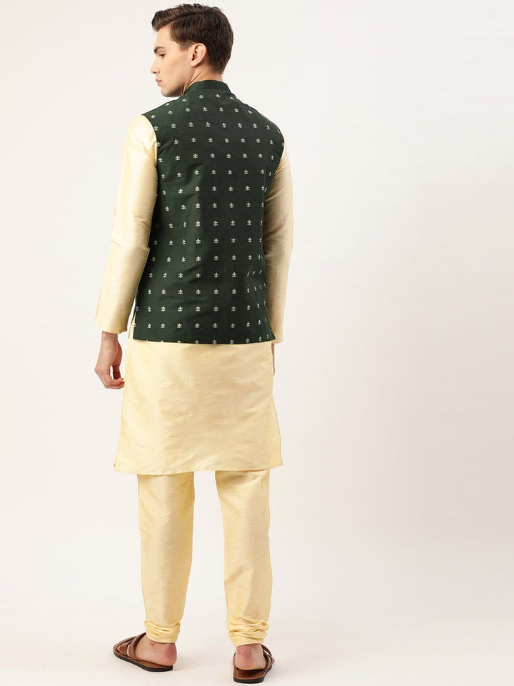 SOJANYA Men Beige & Green Kurta with Churidar