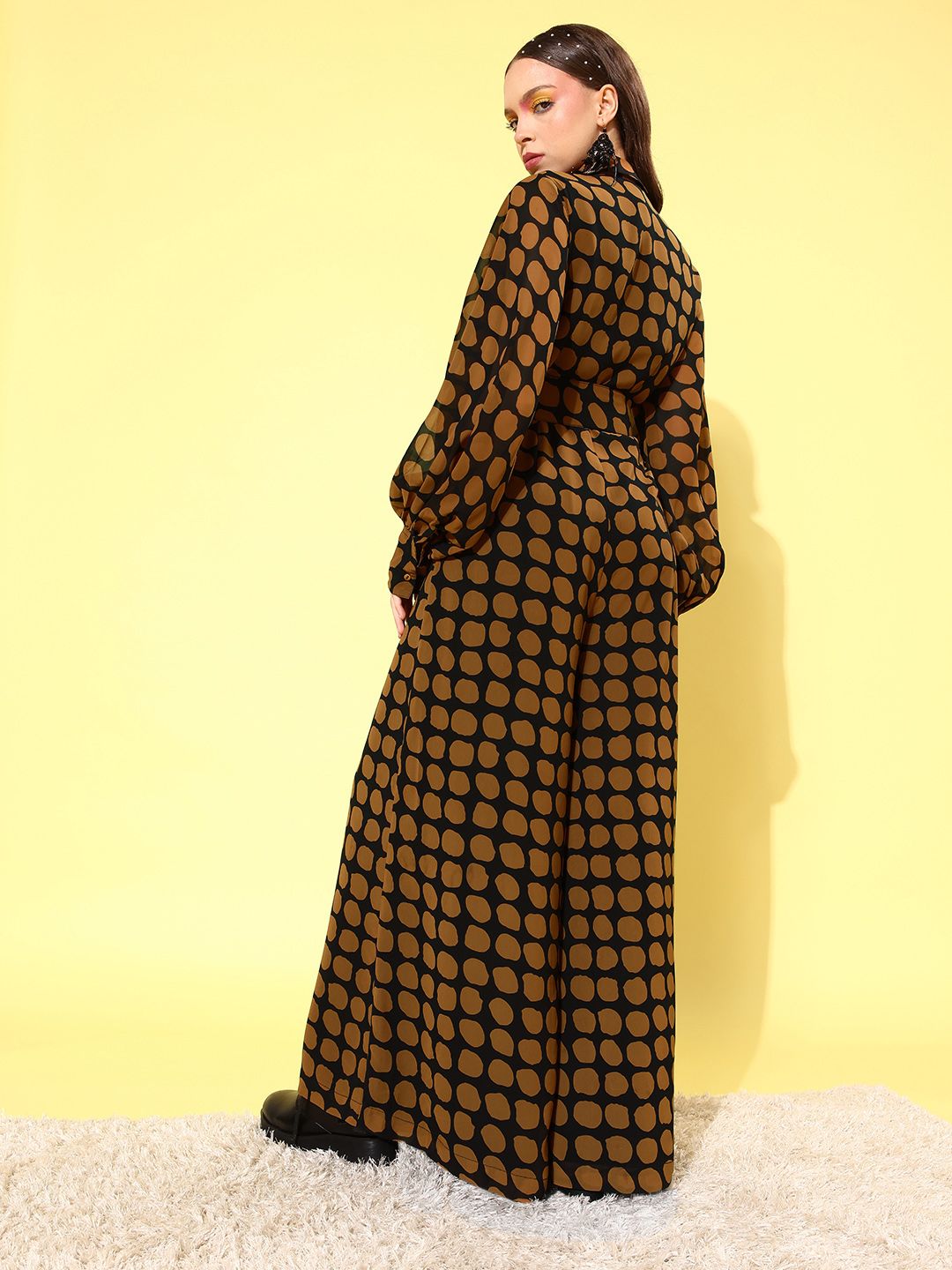 QUIERO Women Elegant Brown Printed Once Upon a Sleeve Jumpsuit