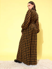 QUIERO Women Elegant Brown Printed Once Upon a Sleeve Jumpsuit