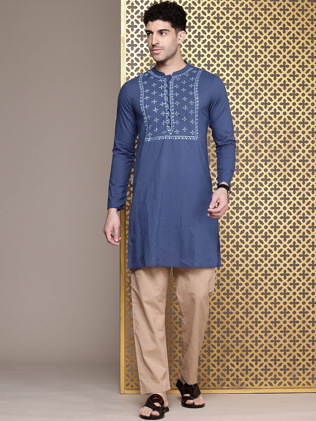 House of Pataudi Pure Cotton Embroidered Thread Work Jashn Kurta with Trousers
