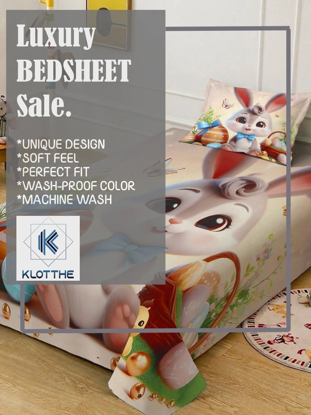 Moda Rapido X KLOTTHE Grey & Pink Cartoon Characters 400 TC Single Bedsheet with 1 Pillow Covers