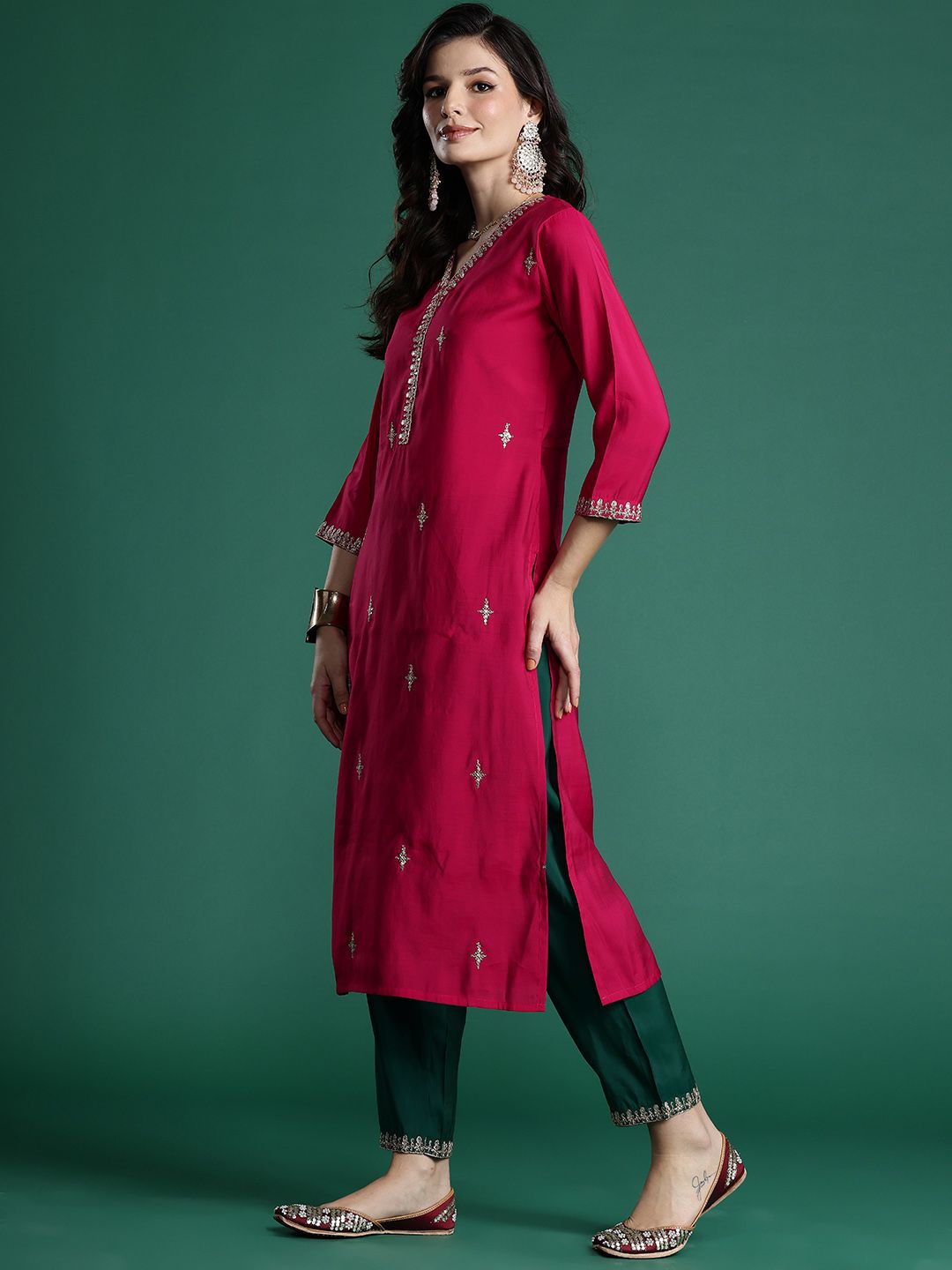 Indo Era Ethnic Motifs Embroidered Zari Kurta With Trousers & Dupatta
