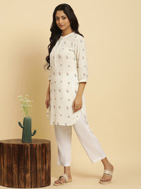 W Floral Embroidered Pure Cotton Straight Kurta