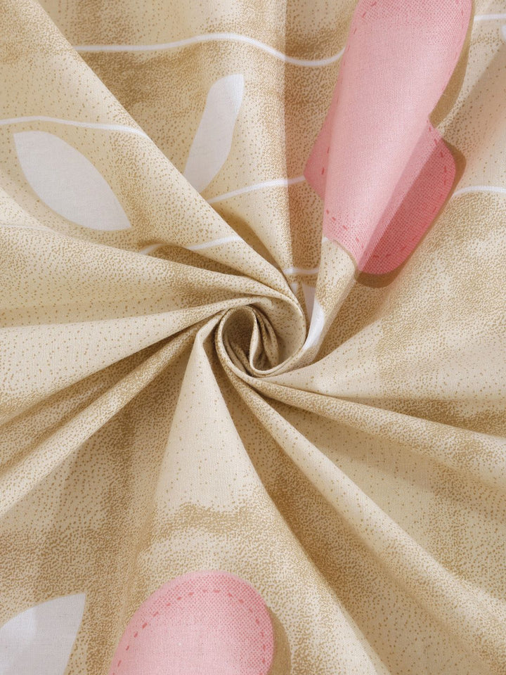 KLOTTHE Beige & Pink Pure Cotton 400 TC Fitted Single Bedsheet With Pillow Cover