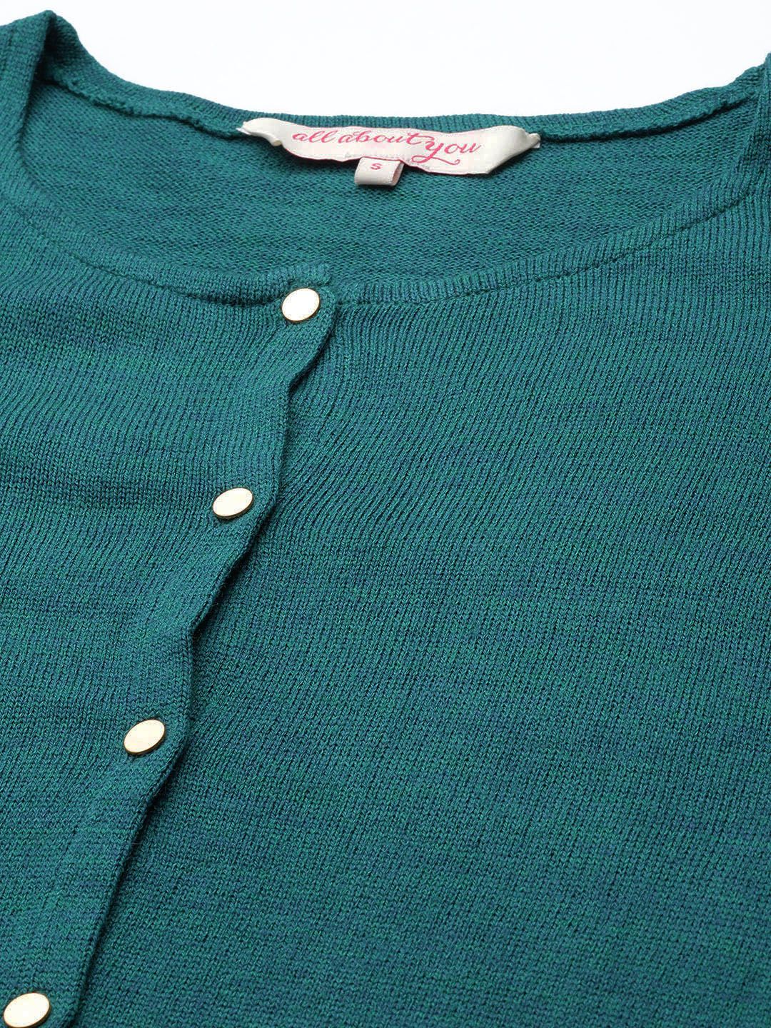 all about you Women Teal Blue Knitted Cardigan