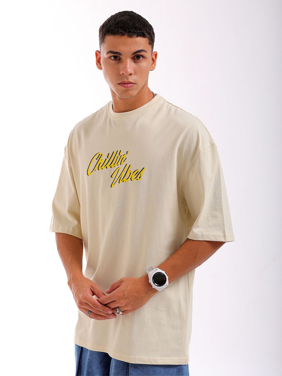 The Indian Garage Co Men Back Printed Oversized Round Neck Pure Cotton T-shirt