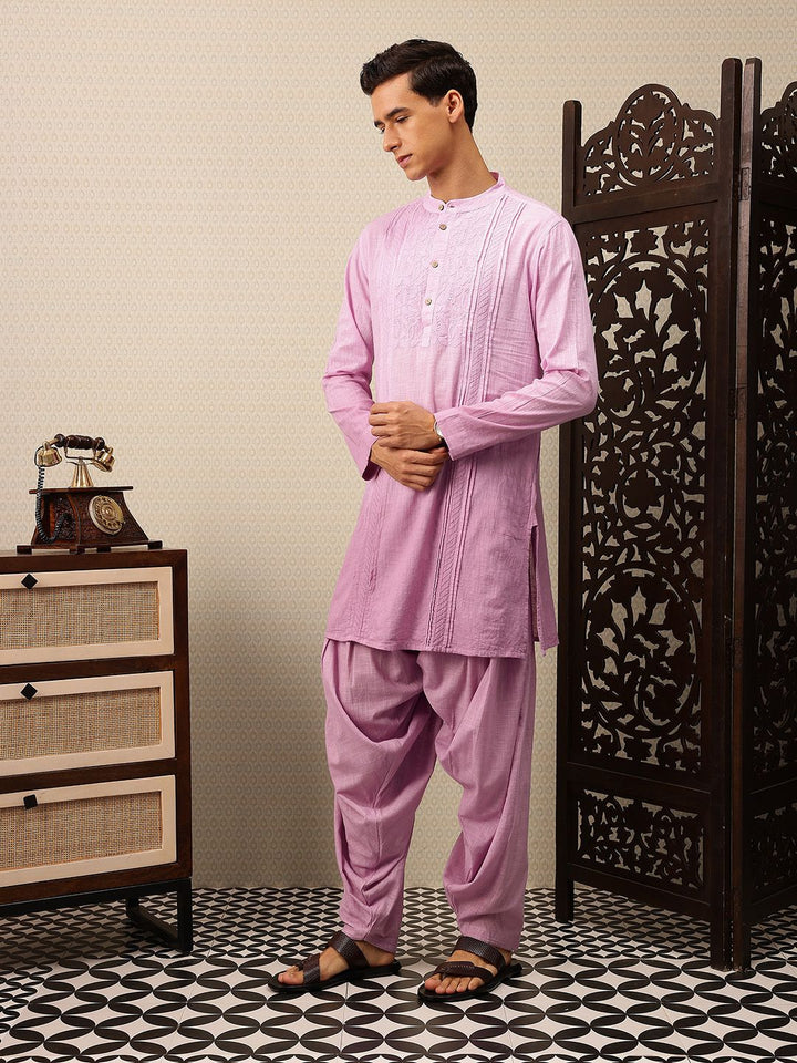 House of Pataudi Floral Embroidered Pure Cotton Jashn Kurta with Salwar