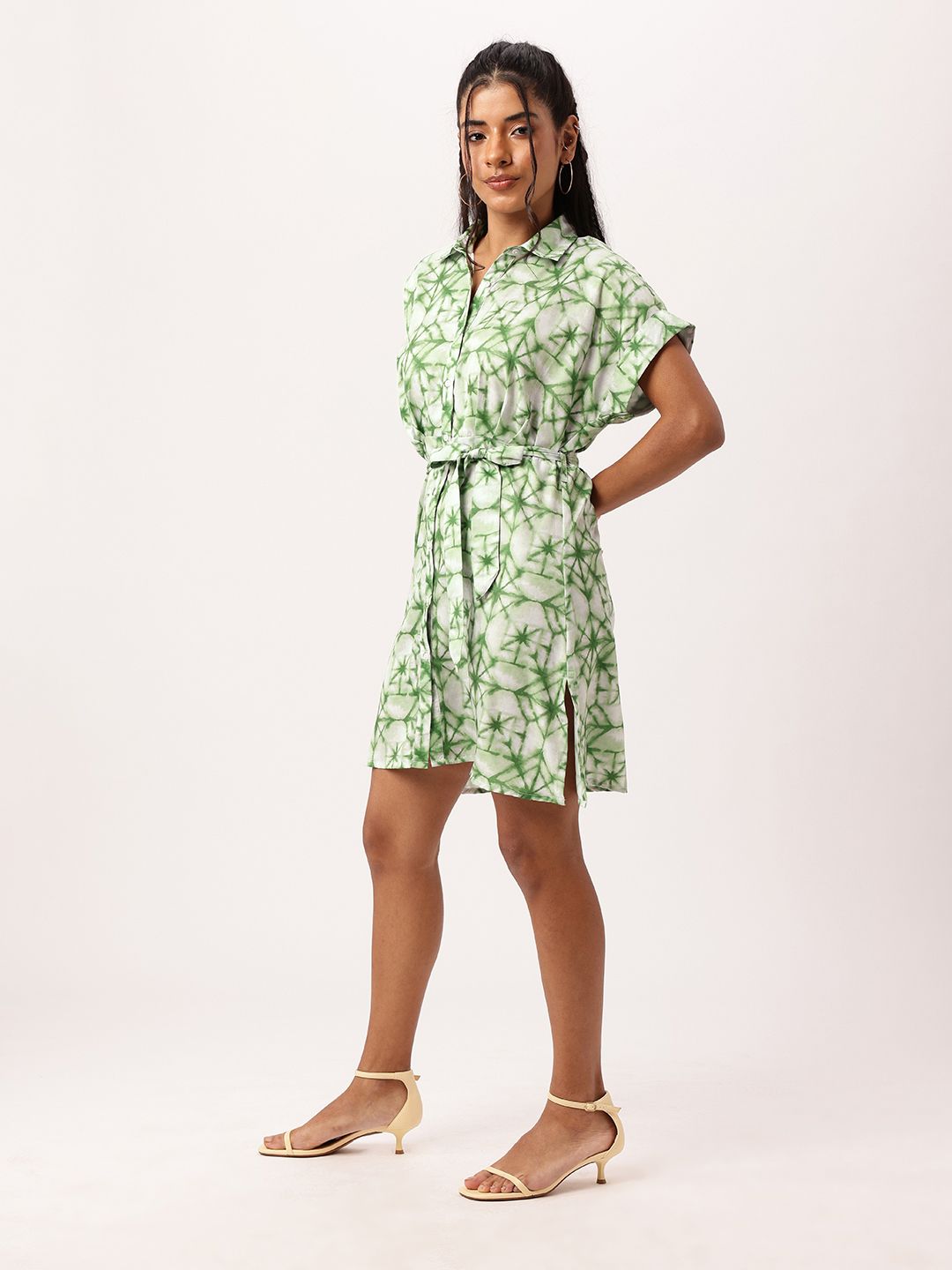 DressBerry Artistic Girly Edge Dyed Pleated Shirt Style Dress
