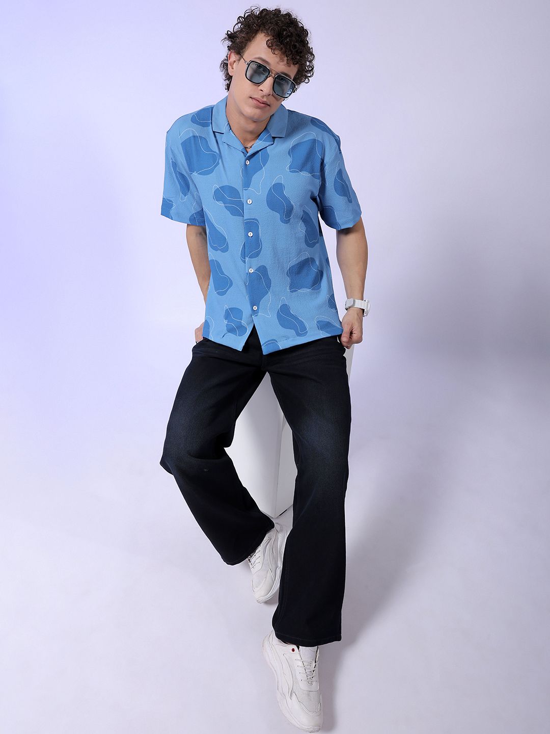 The Indian Garage Co Men Relaxed Fit Abstract Print Textuted Resortwear Shirt