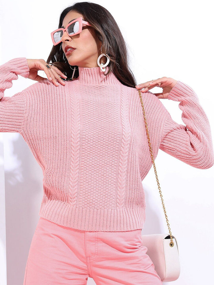 Tokyo Talkies Women Pink Turtle Neck Pullover