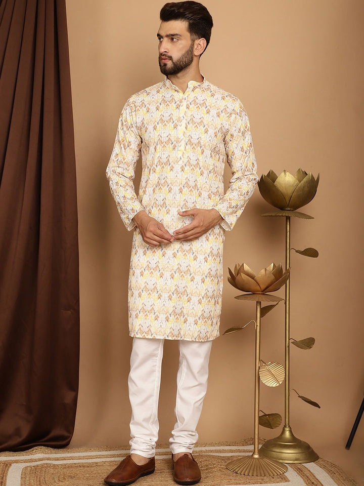 SOJANYA Kolar Mandarin Sulam Geometrik Kapas Tulen Kurta Lurus Dengan Churidar