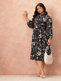 all about you Plus Size Floral Print Shirt Midi Dress
