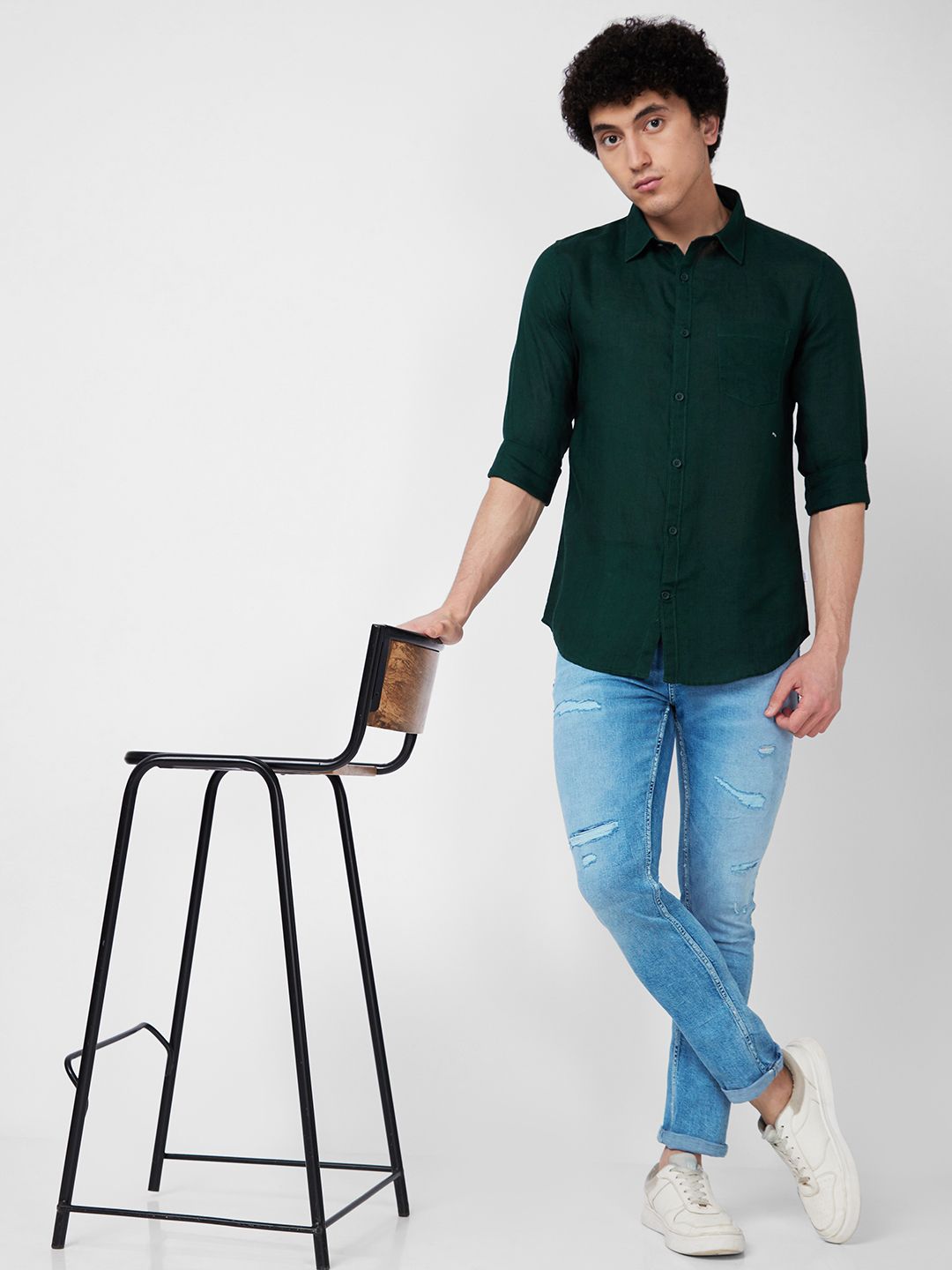 SPYKAR Spread Collar Linen Casual Shirt