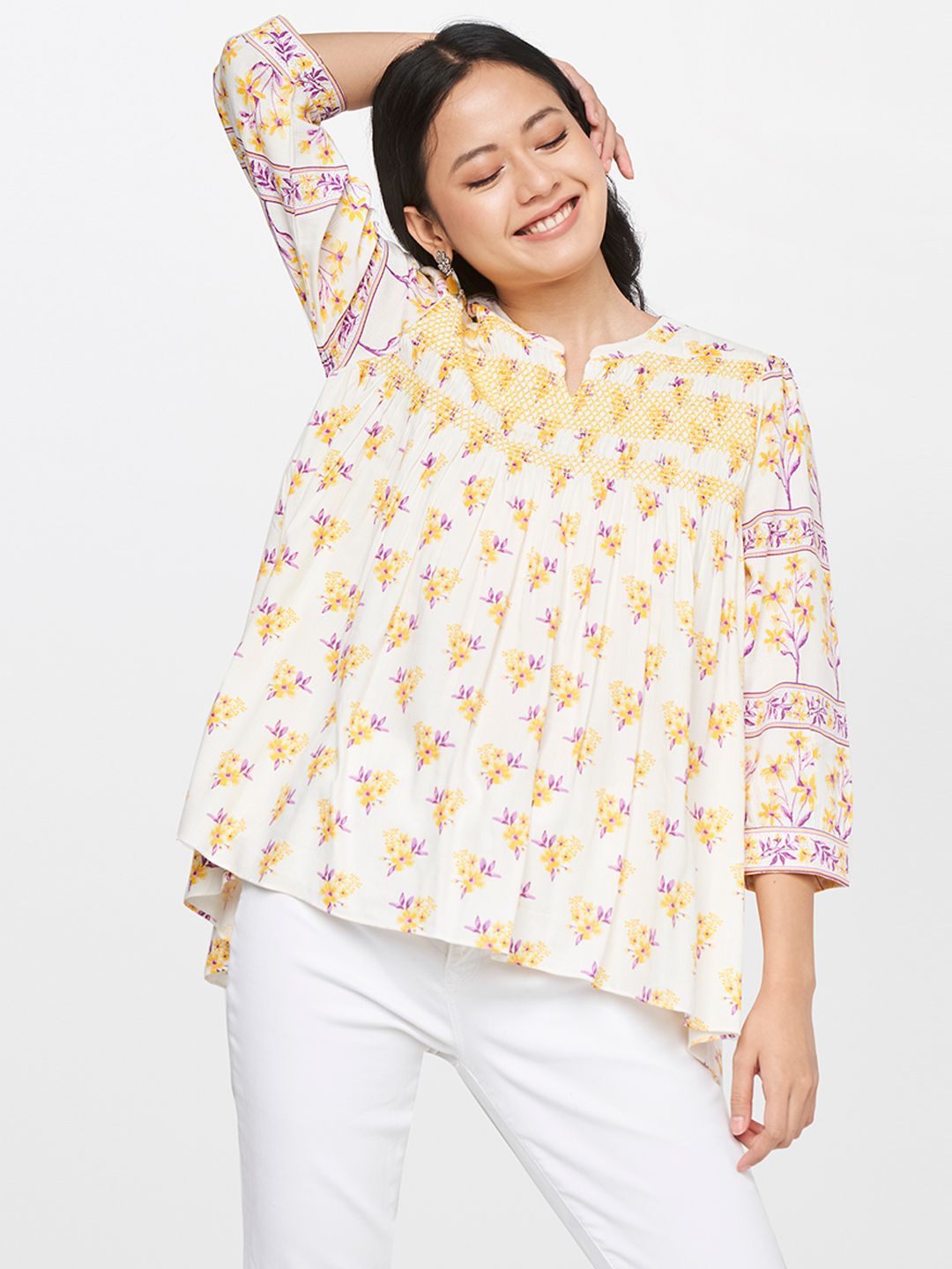 Global Desi Floral Print Cotton Top