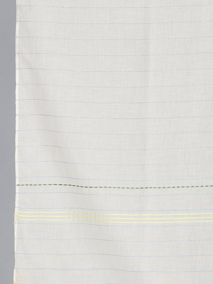 W Women Blue Striped Kurta with Trousers & With Dupatta