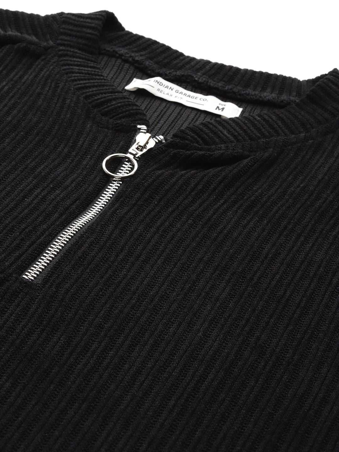 The Indian Garage Co Self Design Henley Neck Drop-Shoulder Sleeves Corduroy Sweatshirt