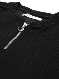 The Indian Garage Co Self Design Henley Neck Drop-Shoulder Sleeves Corduroy Sweatshirt