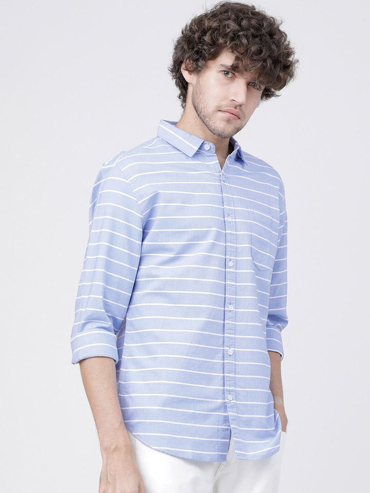 HIGHLANDER Men Blue Slim Fit Striped Casual Shirt