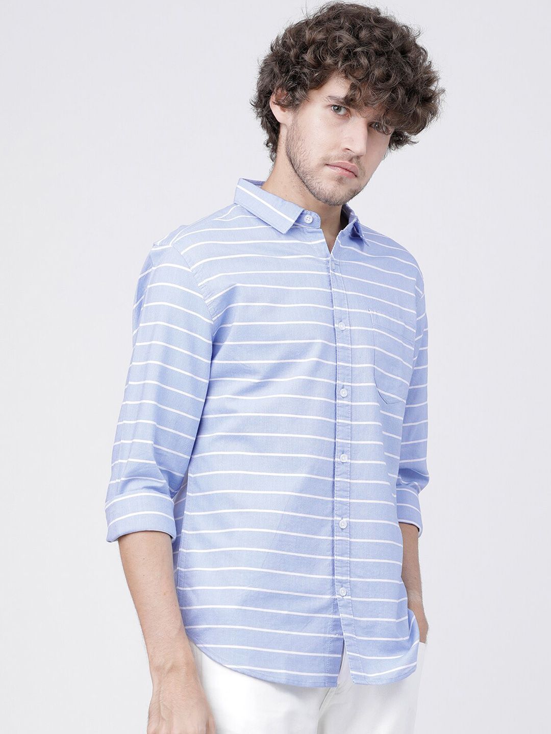 HIGHLANDER Men Blue Slim Fit Striped Casual Shirt