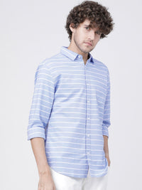 HIGHLANDER Men Blue Slim Fit Striped Casual Shirt