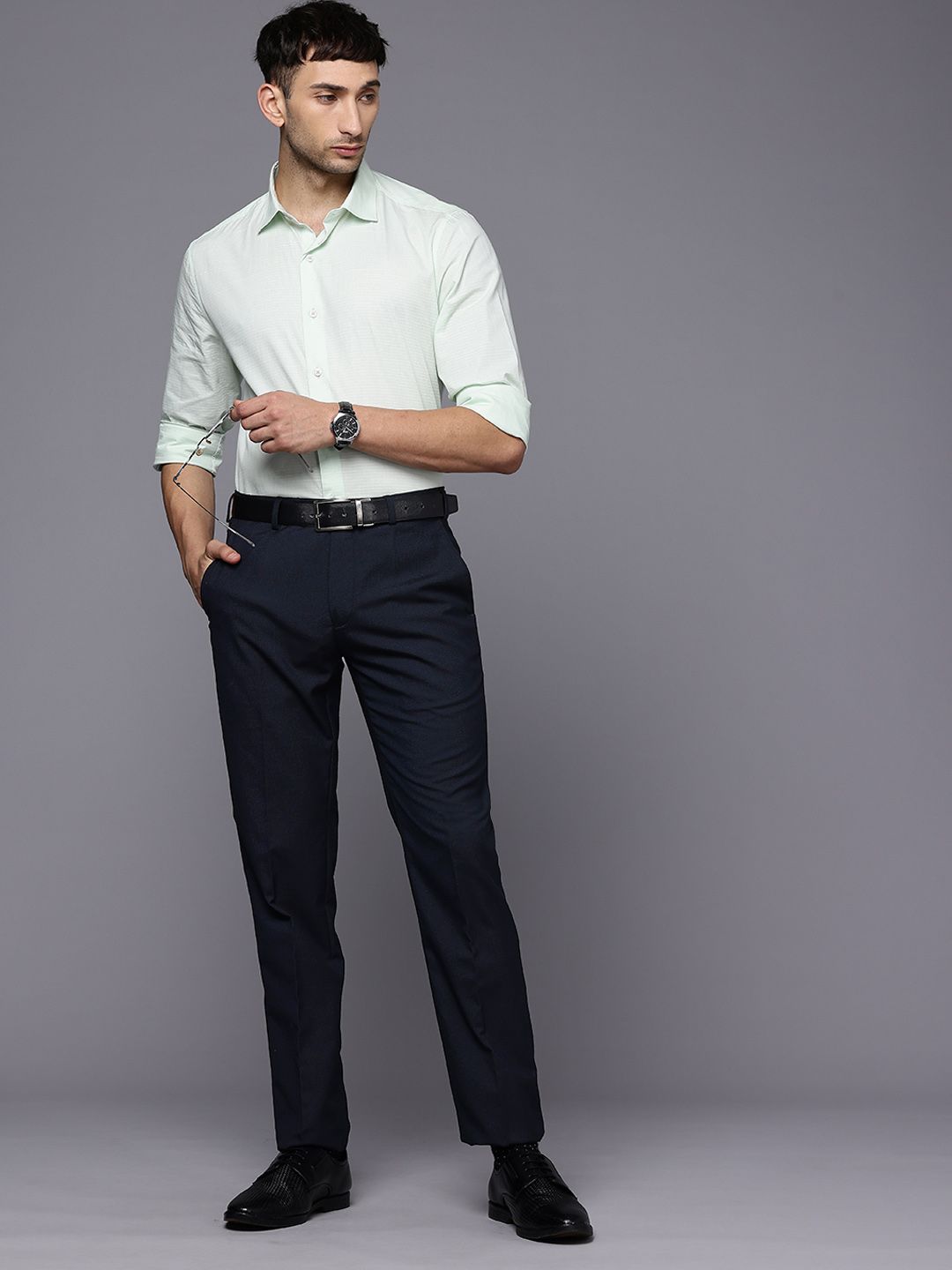 Raymond Men Slim Fit Self Checked Formal Trousers