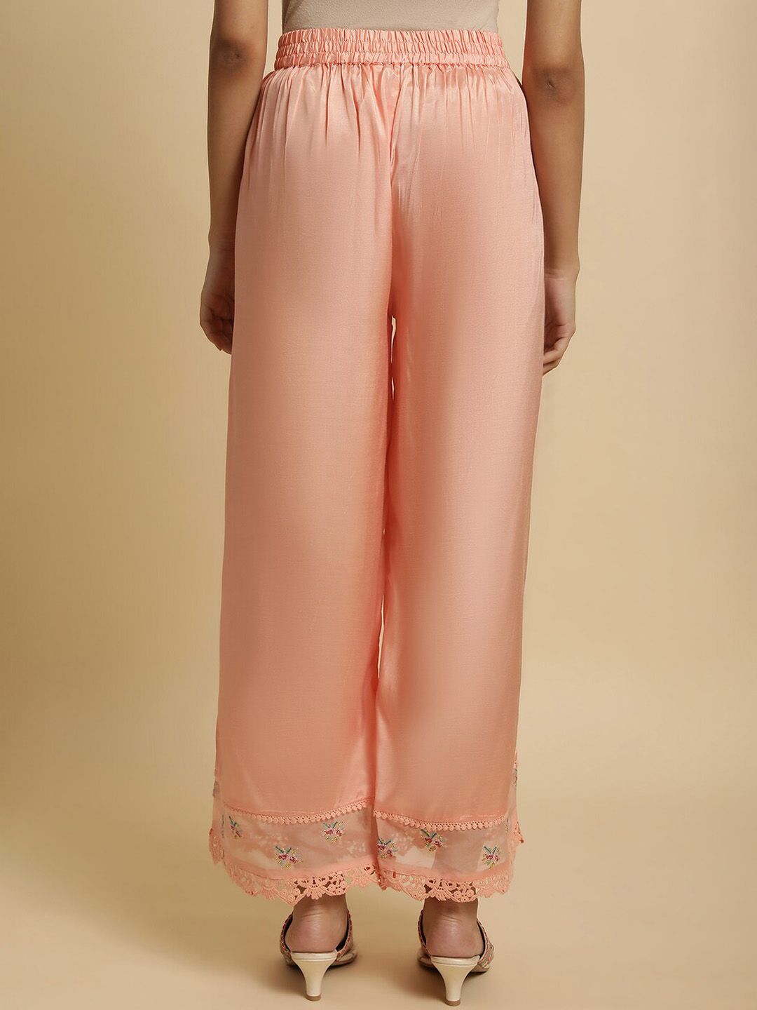 W Women Floral Embroidered Wide Leg Trousers