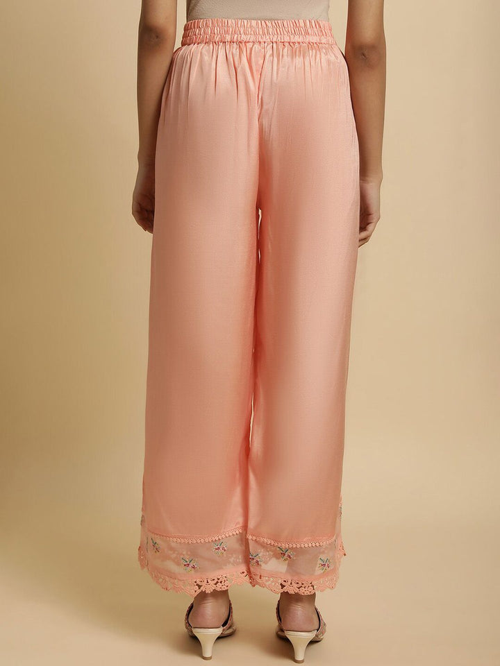 W Women Floral Embroidered Wide Leg Trousers