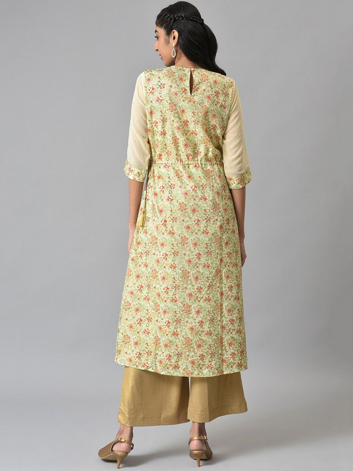 AURELIA Women Beige Floral Printed Anarkali Kurta