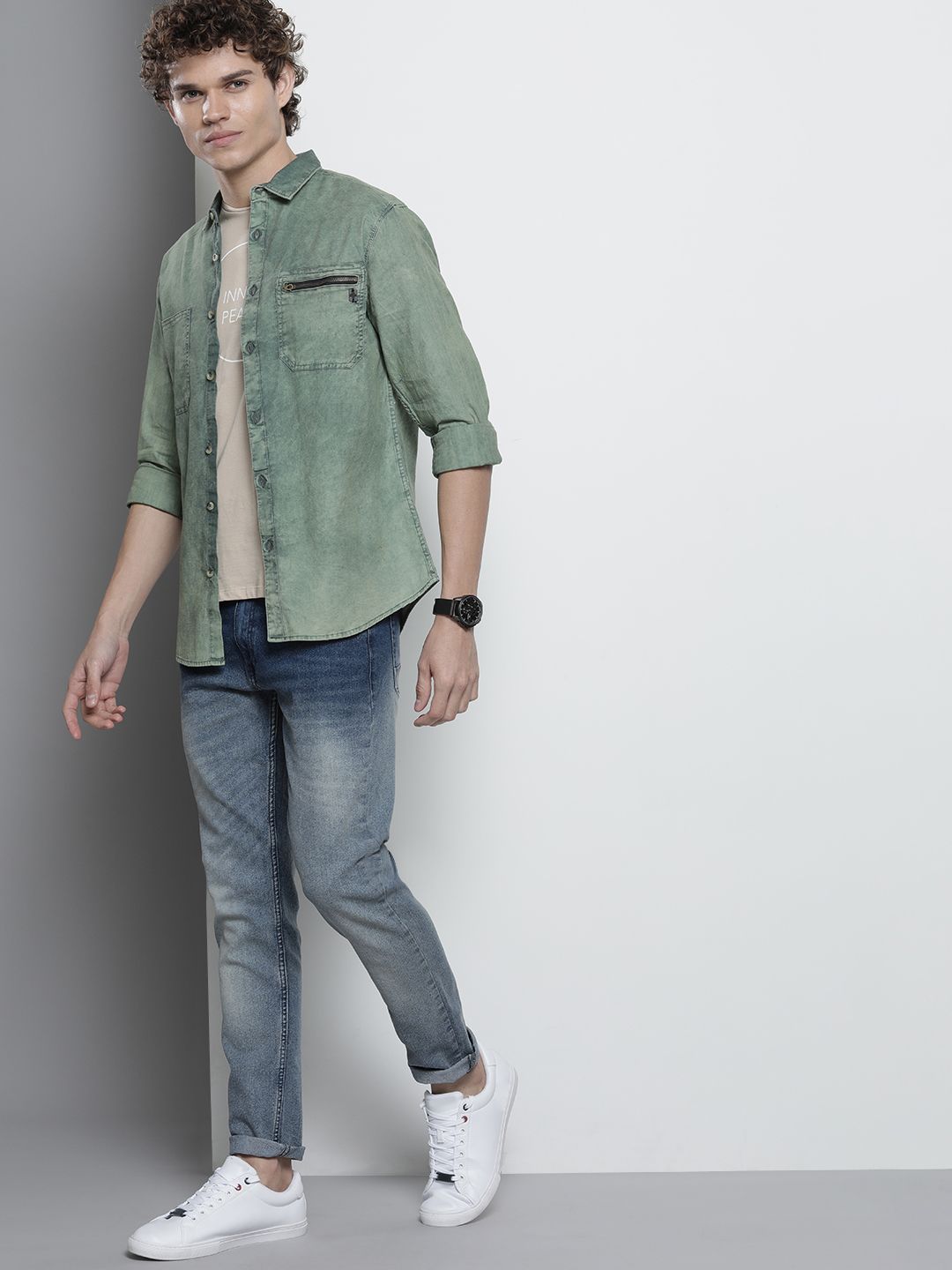 The Indian Garage Co Men Blue Slim Fit Light Fade Ombre Stretchable Jeans
