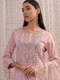 Indo Era Pink Ethnic Motifs Embroidered Gotta Patti Kurta with Trousers & Dupatta