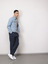ether Zen Men Cotton Linen Striped Chinos Trousers