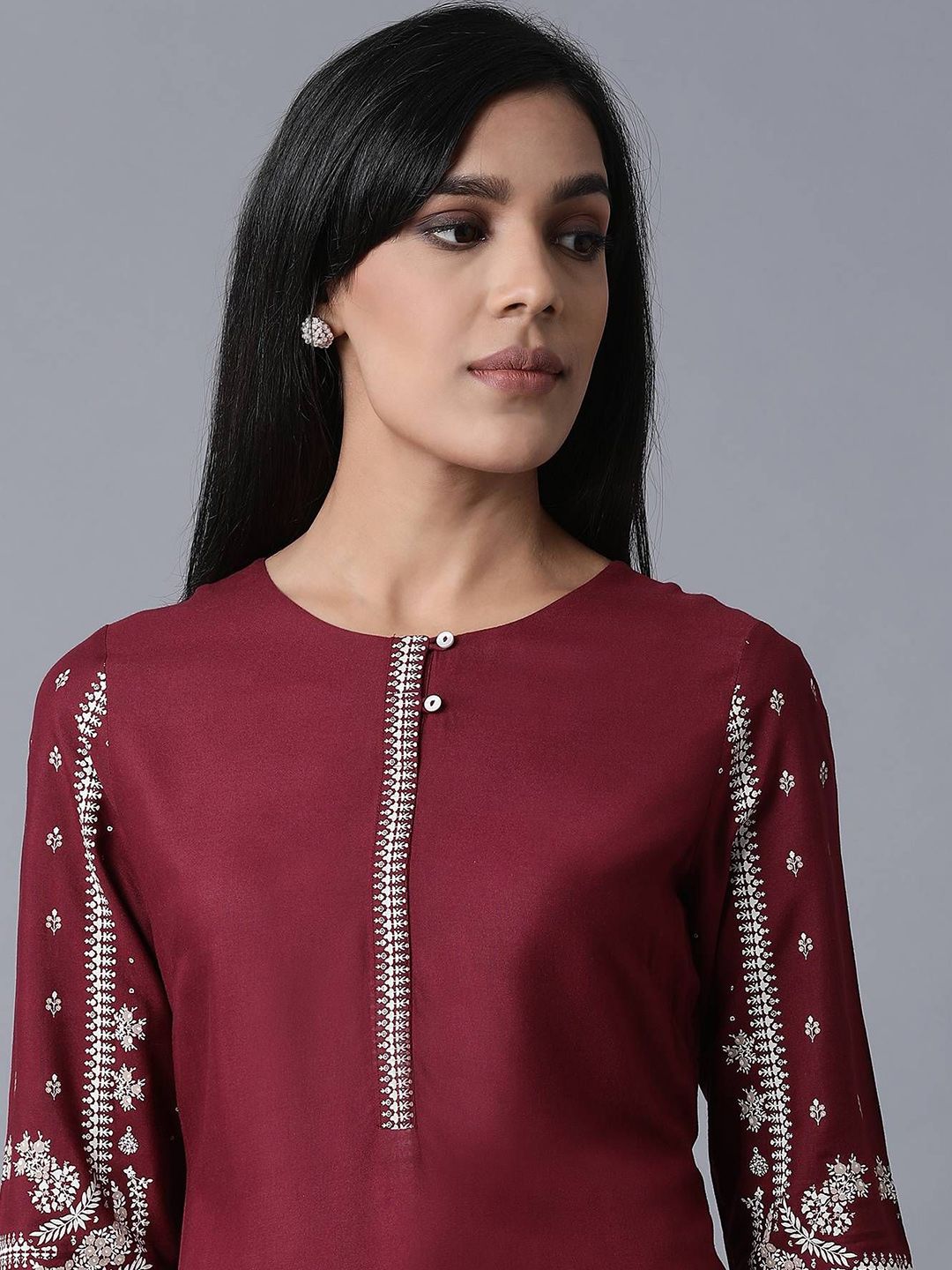 W Yoke Design Keyhole Neck Floral Printed Straight Kurta