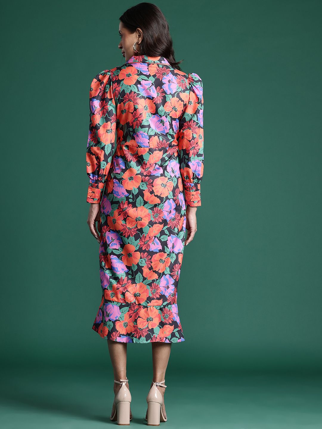 DressBerry Floral Print Midi Wrap Dress