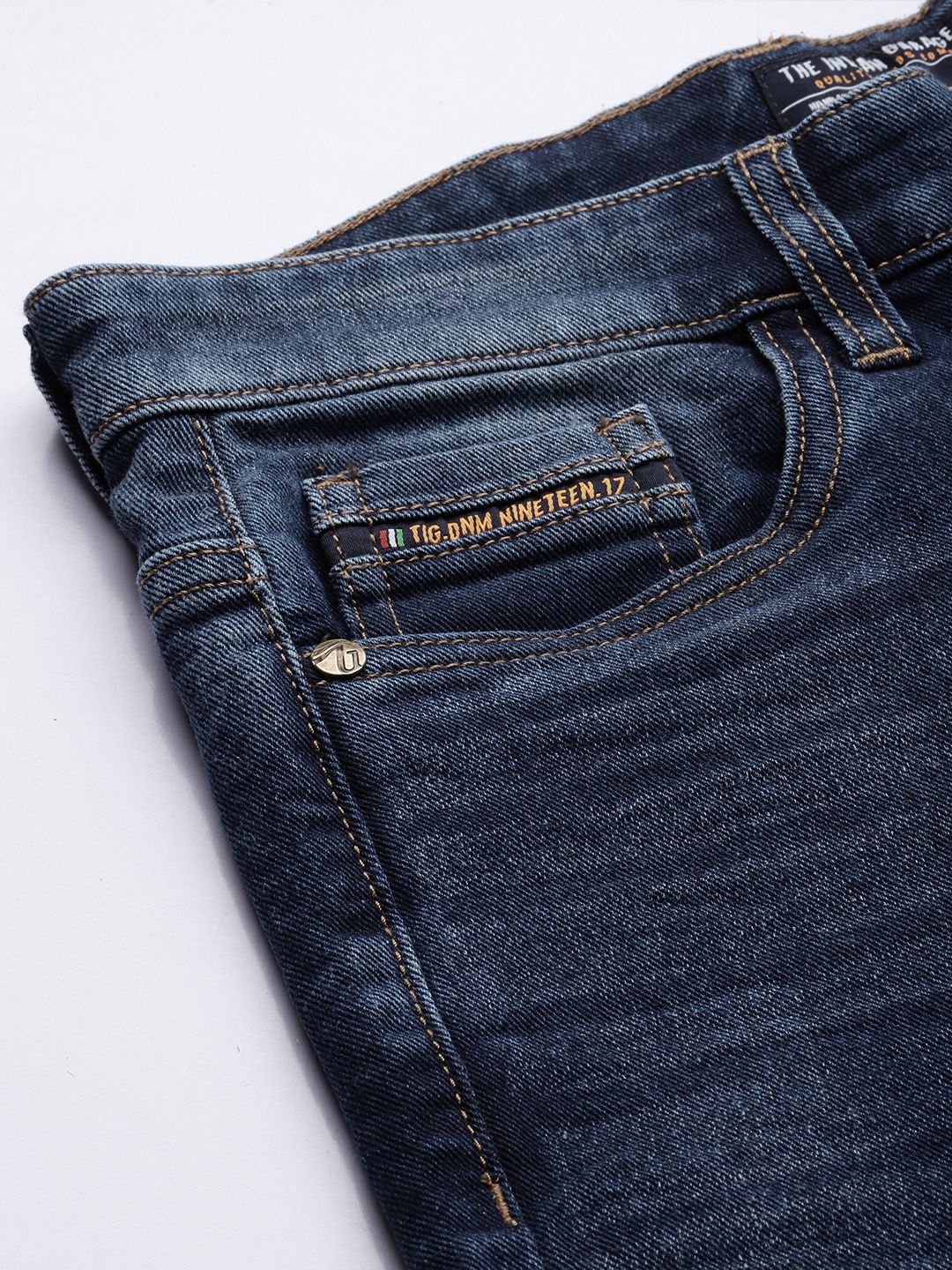 The Indian Garage Co Men Navy Blue Slim Fit Light Fade Stretchable Jeans