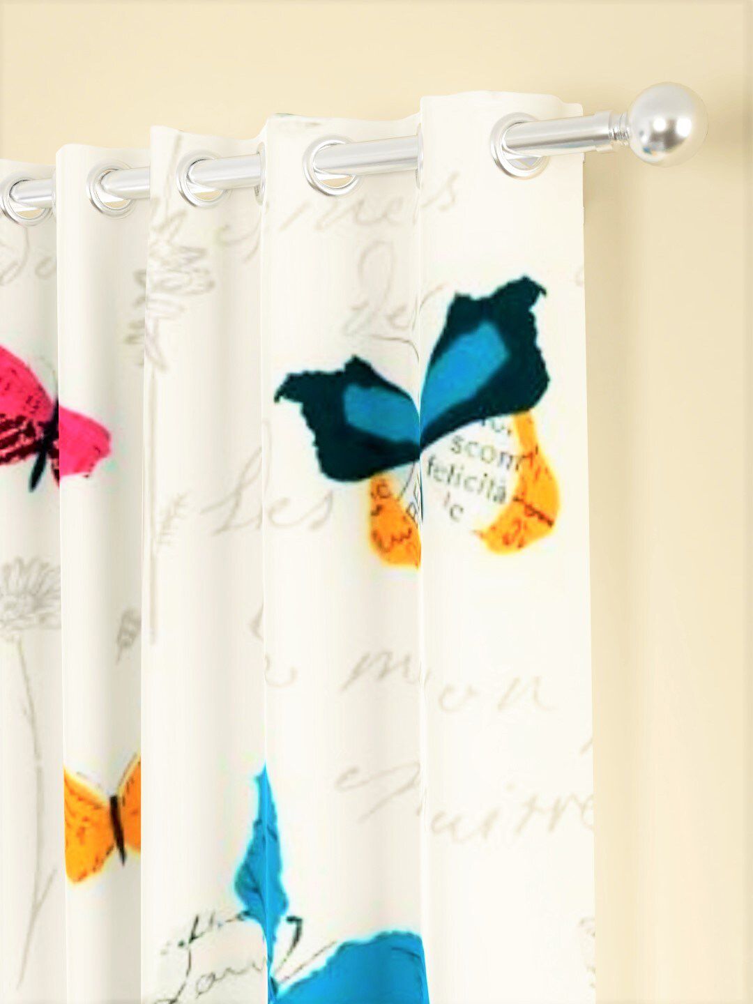 URBAN SPACE Cream-Coloured & Blue Set of 2 Door Curtains