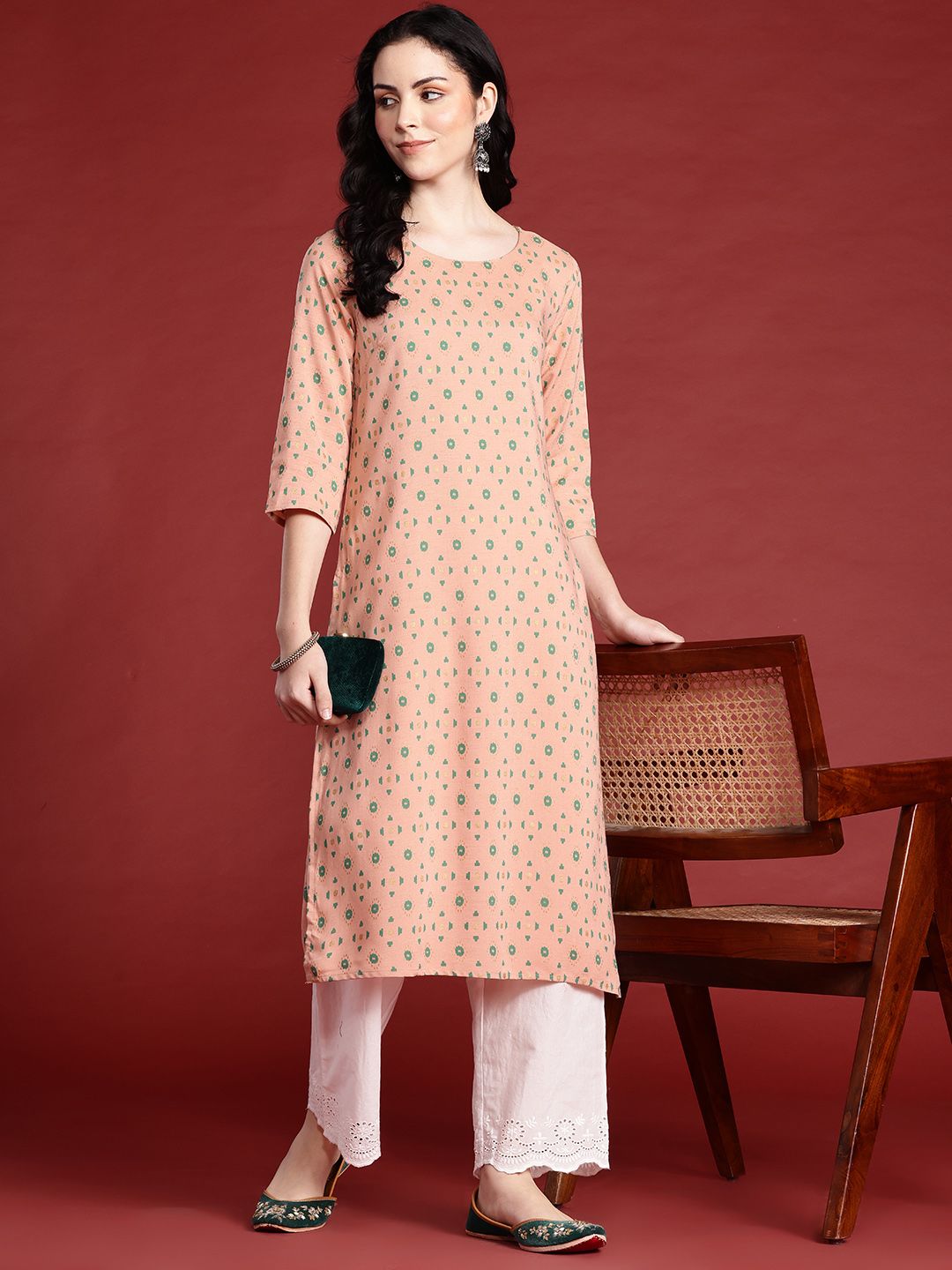 Anouk Geometric Printed Straight Regular Kurta