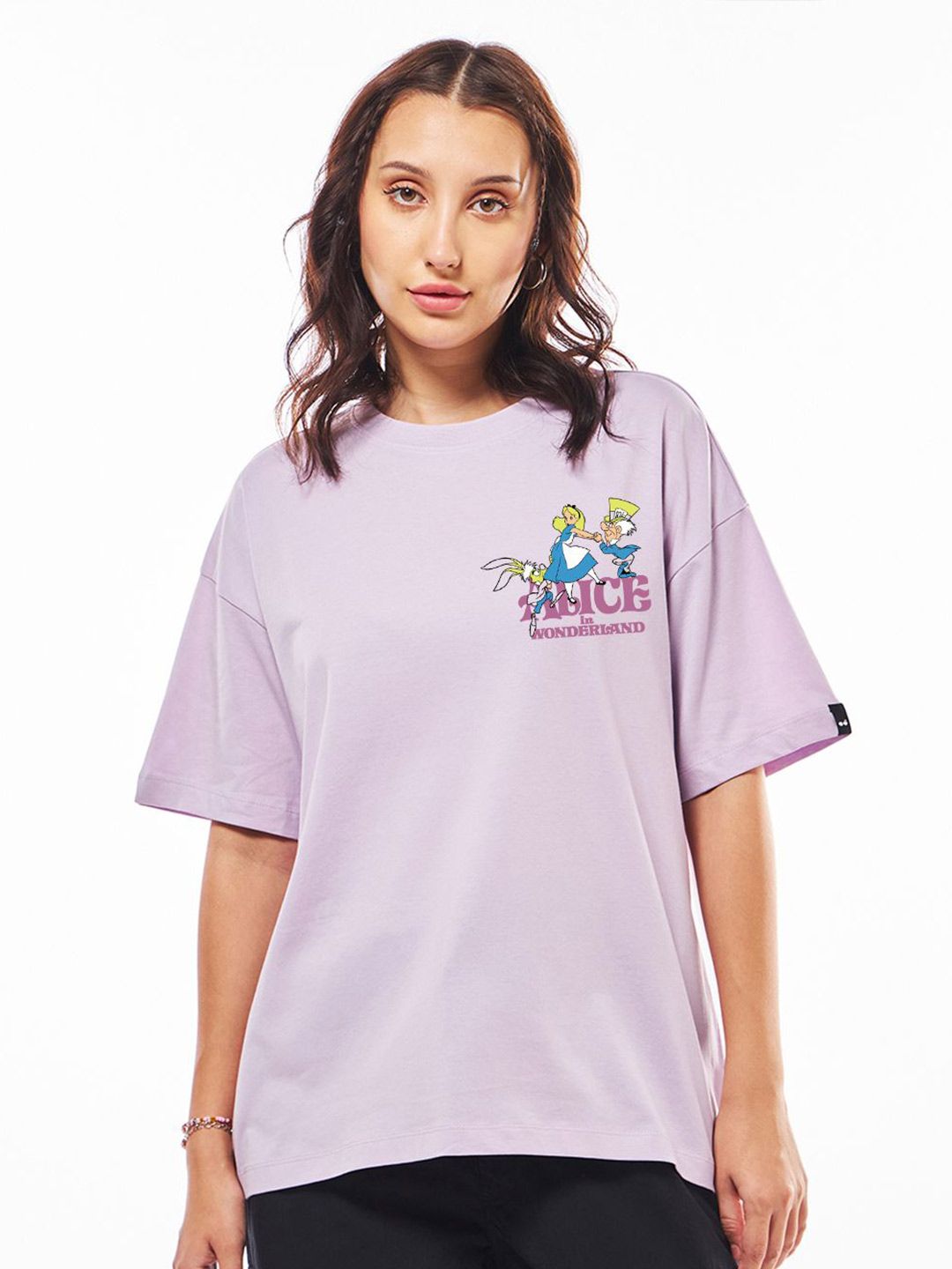 Bewakoof Women Typography Printed Round Neck Pure Cotton Oversized Disney T-shirt