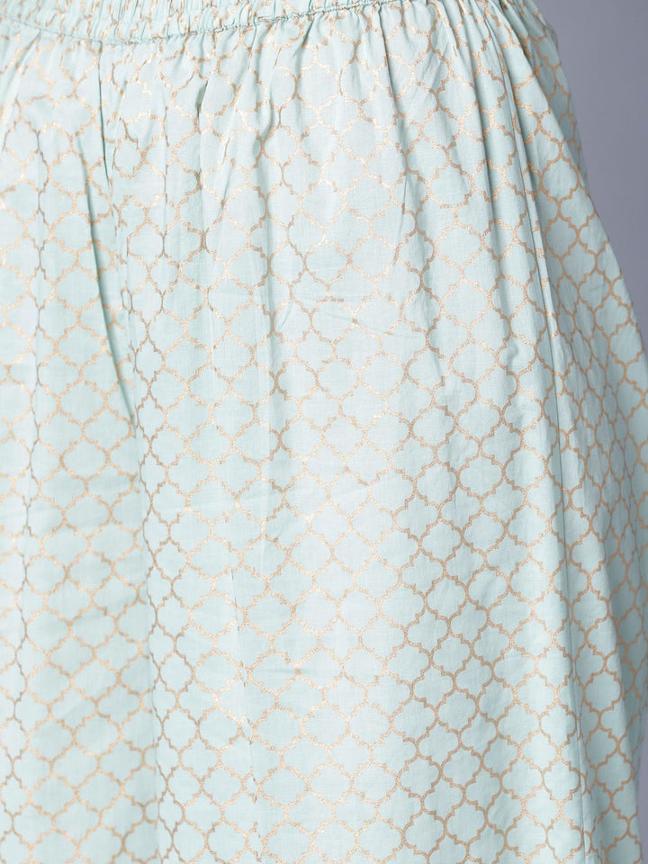 Vishudh Women Turquoise Blue & Gold-Toned Printed Kurta with Palazzos