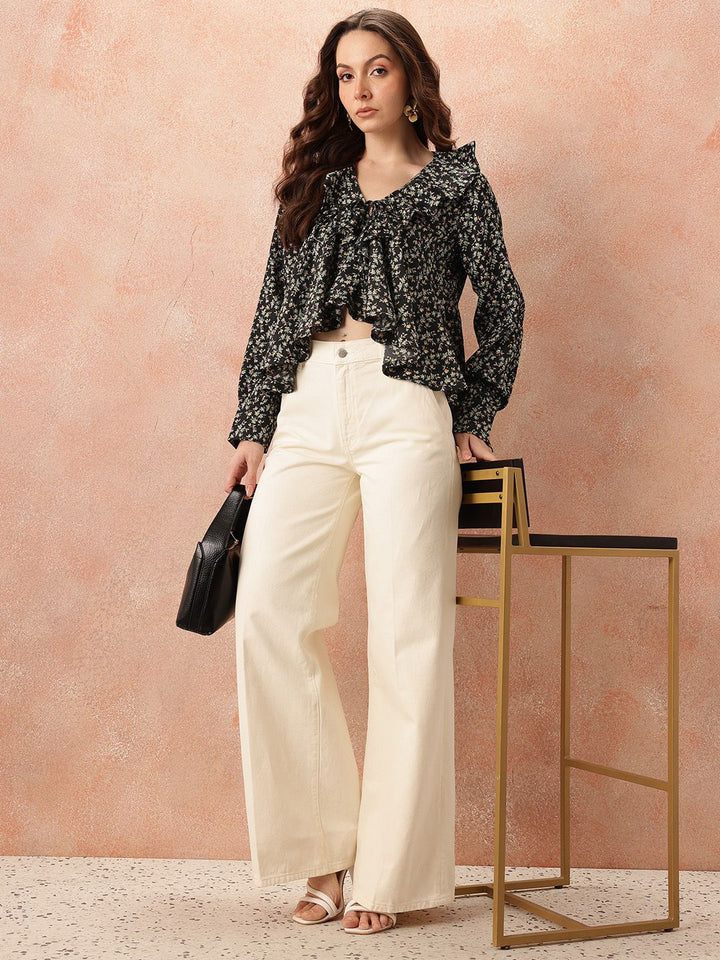 all about you Floral Print Ruffles Empire Crop Top